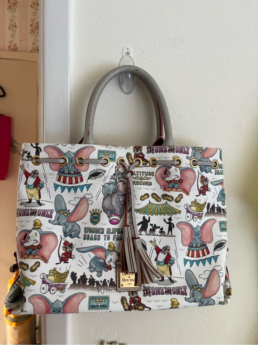 Dooney & Bourke Dumbo Print Tote Bag in White/Pink